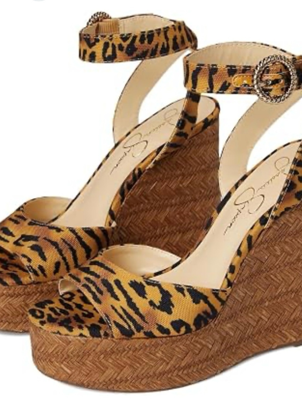 Jessica Simpson espadrille Leopard-Print Wedge Sandals in Tan and Black 8.5